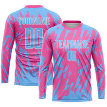 Laden Sie das Bild in den Galerie-Viewer, Custom Pink Light Blue-White Sublimation Soccer Uniform Jersey
