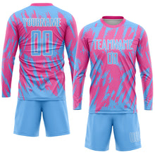 Laden Sie das Bild in den Galerie-Viewer, Custom Pink Light Blue-White Sublimation Soccer Uniform Jersey
