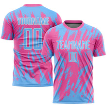 Laden Sie das Bild in den Galerie-Viewer, Custom Pink Light Blue-White Sublimation Soccer Uniform Jersey
