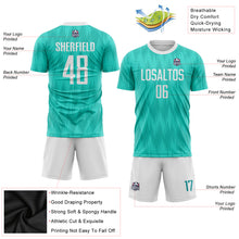 Загрузить изображение в средство просмотра галереи, Custom Aqua White Sublimation Soccer Uniform Jersey
