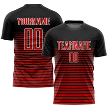 Load image into Gallery viewer, Custom Black Red-White Sublimation Soccer Uniform Jersey
