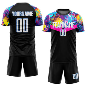 Custom Black White-Light Blue Sublimation Soccer Uniform Jersey