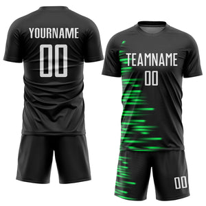 Custom Black White-Kelly Green Sublimation Soccer Uniform Jersey