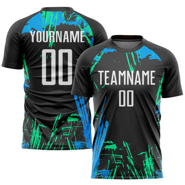 Custom Black White-Light Blue Sublimation Soccer Uniform Jersey