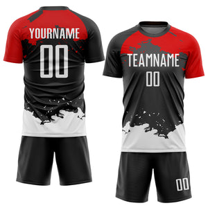 Custom Black White-Red Sublimation Soccer Uniform Jersey