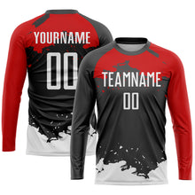 Laden Sie das Bild in den Galerie-Viewer, Custom Black White-Red Sublimation Soccer Uniform Jersey
