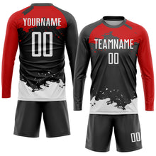 Laden Sie das Bild in den Galerie-Viewer, Custom Black White-Red Sublimation Soccer Uniform Jersey
