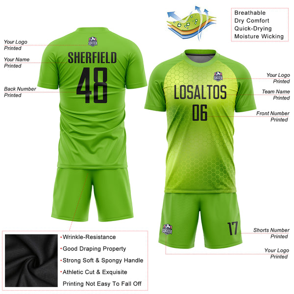 Cheap Custom Neon Green Black Sublimation Soccer Uniform Jersey