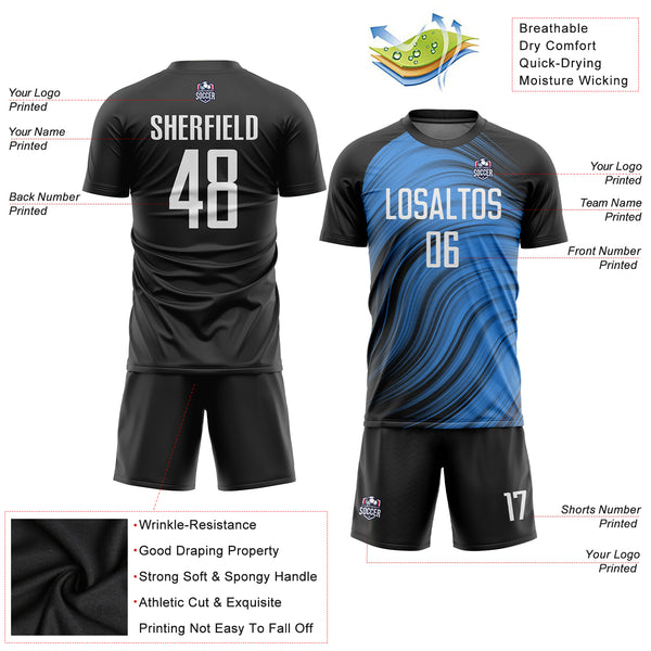 Custom Light Blue Black-White Home Sublimation Soccer Uniform Jersey  Discount