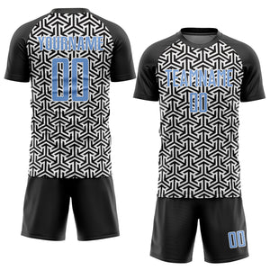 Custom Black Light Blue-White Sublimation Soccer Uniform Jersey