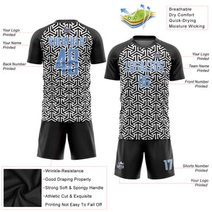 Custom Black Light Blue-White Sublimation Soccer Uniform Jersey