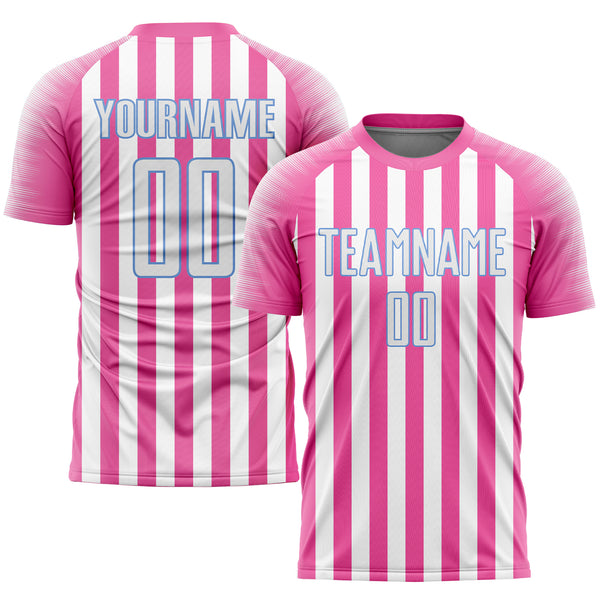 Custom Light Blue Pink-White Sublimation Soccer Uniform Jersey