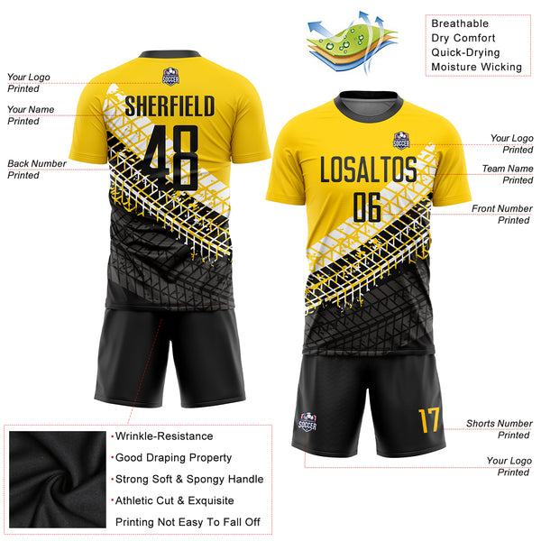 Custom Gold Black Sublimation Soccer Uniform Jersey Discount