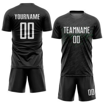 Custom Black White-Neon Green Sublimation Soccer Uniform Jersey