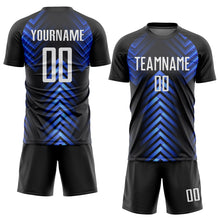 Load image into Gallery viewer, Custom Black White-Royal Sublimation Soccer Uniform Jersey
