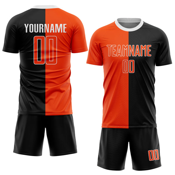 Custom Black Orange-White Sublimation Split Fashion Soccer Uniform Jersey  Discount