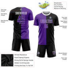 Laden Sie das Bild in den Galerie-Viewer, Custom Black Purple-White Sublimation Split Fashion Soccer Uniform Jersey
