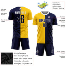 Laden Sie das Bild in den Galerie-Viewer, Custom Gold Navy-White Sublimation Split Fashion Soccer Uniform Jersey
