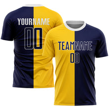 Laden Sie das Bild in den Galerie-Viewer, Custom Gold Navy-White Sublimation Split Fashion Soccer Uniform Jersey
