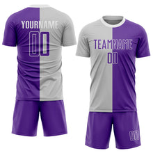 Laden Sie das Bild in den Galerie-Viewer, Custom Gray Purple-White Sublimation Split Fashion Soccer Uniform Jersey
