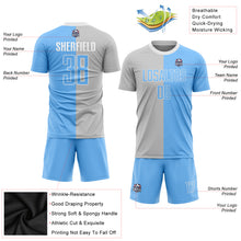 Laden Sie das Bild in den Galerie-Viewer, Custom Gray Light Blue-White Sublimation Split Fashion Soccer Uniform Jersey

