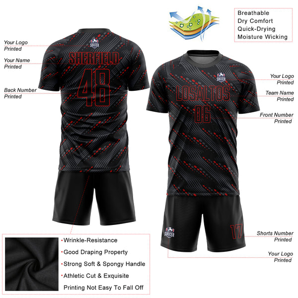 Cheap Custom Black Red Sublimation Soccer Uniform Jersey Free