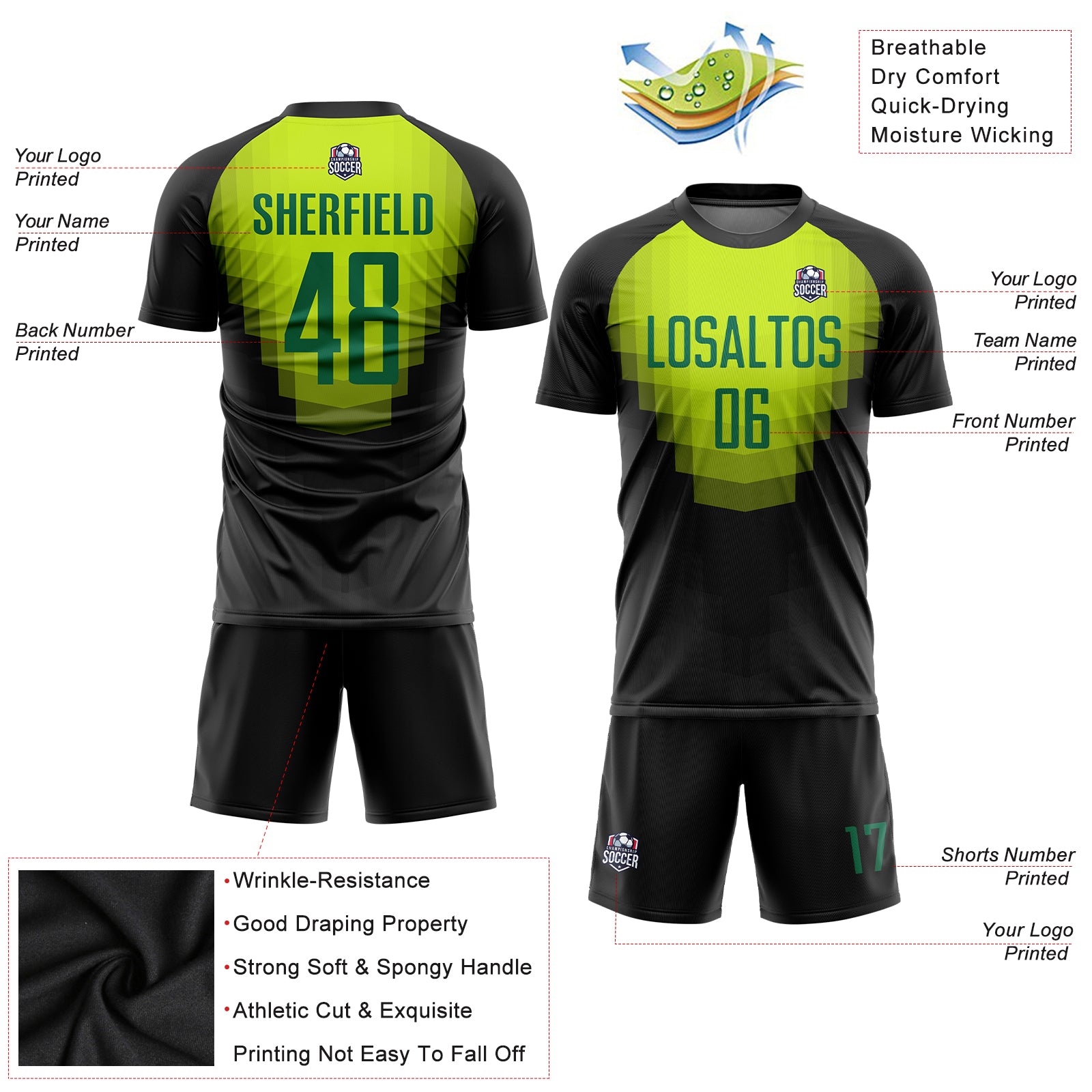 Soccer Jersey -Official Home, Slim-fit, Breathable, Green & Black