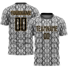 Load image into Gallery viewer, Custom Black Black-Old Gold Sublimation Snakeskin Soccer Uniform Jersey
