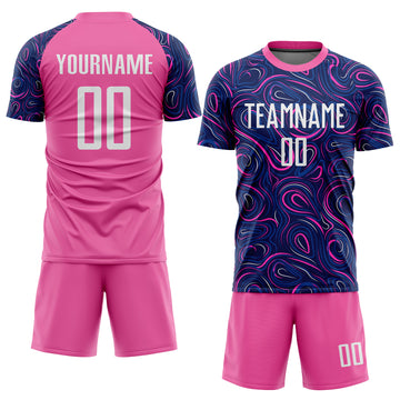 Custom Navy White-Pink Sublimation Soccer Uniform Jersey