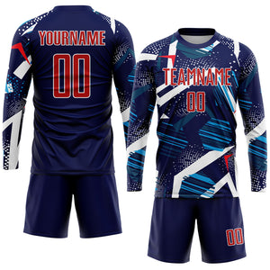 Custom Navy Red-White Sublimation Soccer Uniform Jersey