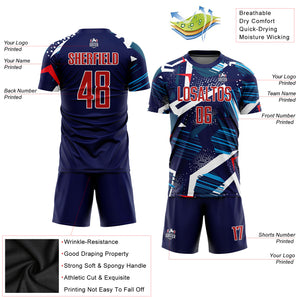 Custom Navy Red-White Sublimation Soccer Uniform Jersey