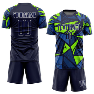 Custom Navy Navy-Neon Green Sublimation Soccer Uniform Jersey