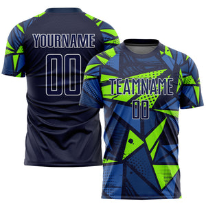 Custom Navy Navy-Neon Green Sublimation Soccer Uniform Jersey