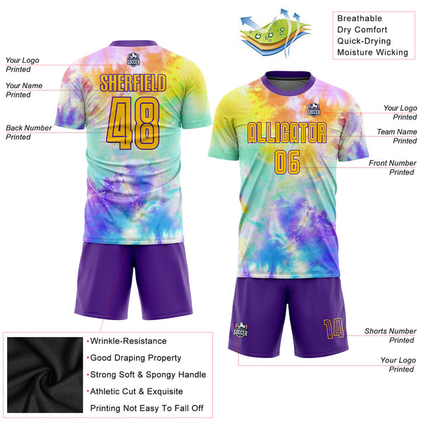 Cheap Custom White Gold-Purple Sublimation Soccer Uniform Jersey Free  Shipping – CustomJerseysPro