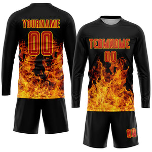 Custom Black Red-Gold Flame Sublimation Soccer Uniform Jersey