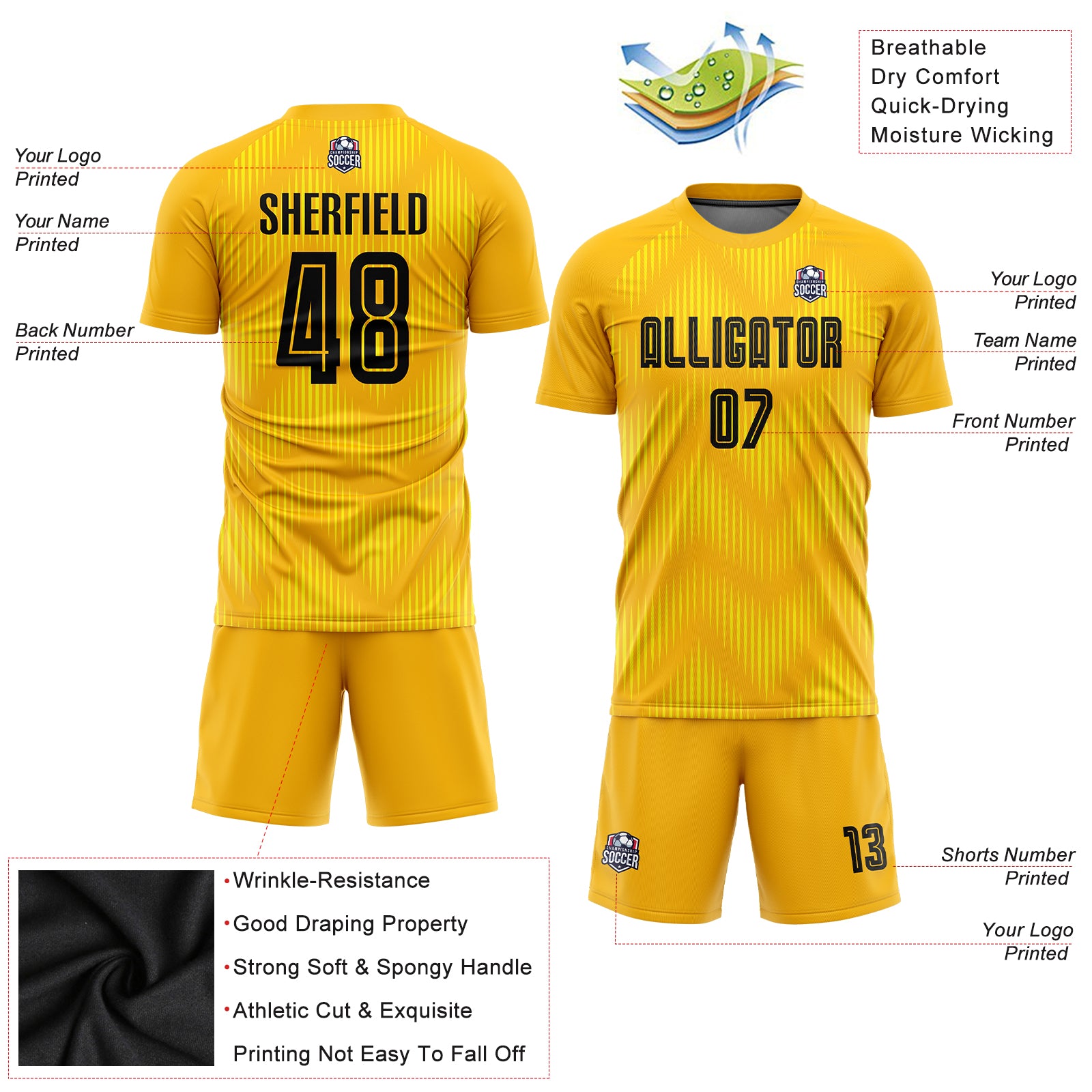 Custom Old Gold Black Sublimation Soccer Uniform Jersey