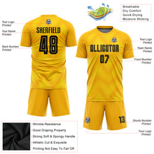 Load image into Gallery viewer, Custom Gold Black Sublimation Soccer Uniform Jersey
