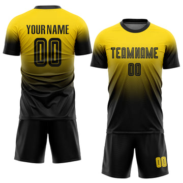 Custom Gold Black Sublimation Fade Fashion Soccer Uniform Jersey