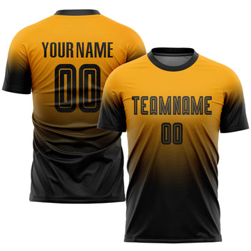 Custom Gold Black Sublimation Fade Fashion Soccer Uniform Jersey