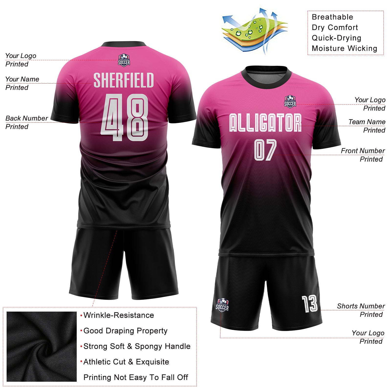 Custom Pink Pink-Black Sublimation Soccer Uniform Jersey Men's Size:S