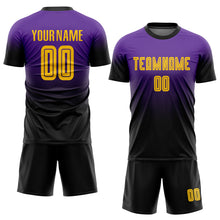 Laden Sie das Bild in den Galerie-Viewer, Custom Purple Gold-Black Sublimation Fade Fashion Soccer Uniform Jersey
