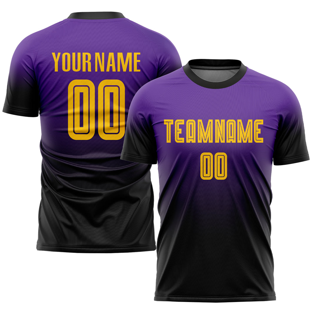 Custom Purple Gold-Black Sublimation Fade Fashion Soccer Uniform