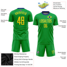 Загрузить изображение в средство просмотра галереи, Custom Neon Green Gold-Royal Sublimation Brazilian Flag Soccer Uniform Jersey
