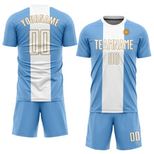 Laden Sie das Bild in den Galerie-Viewer, Custom Light Blue White-Old Gold Sublimation Argentinian Flag Soccer Uniform Jersey
