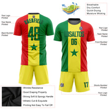 Загрузить изображение в средство просмотра галереи, Custom Gold Kelly Green Red-Black Sublimation Senegalese Flag Soccer Uniform Jersey
