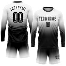 Laden Sie das Bild in den Galerie-Viewer, Custom White Black Sublimation Long Sleeve Fade Fashion Soccer Uniform Jersey
