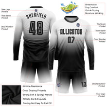 Laden Sie das Bild in den Galerie-Viewer, Custom White Black Sublimation Long Sleeve Fade Fashion Soccer Uniform Jersey
