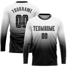 Laden Sie das Bild in den Galerie-Viewer, Custom White Black Sublimation Long Sleeve Fade Fashion Soccer Uniform Jersey
