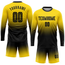 Charger l&#39;image dans la galerie, Custom Gold Black Sublimation Long Sleeve Fade Fashion Soccer Uniform Jersey
