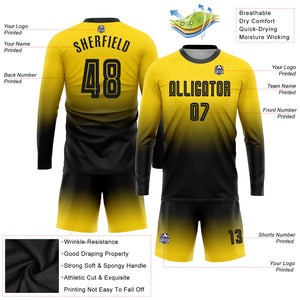 Custom Gold Black Sublimation Long Sleeve Fade Fashion Soccer Uniform Jersey